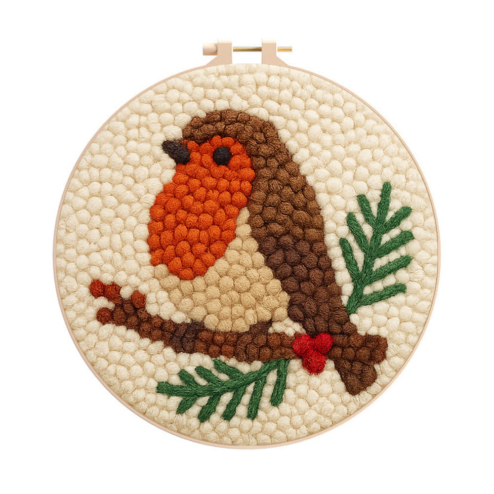Branch-Perched Robin Punch Needle Kit – Delightful Decor Addition | Uncomplicated Handcraft Art - 8 inch Hoop Kit - image 0