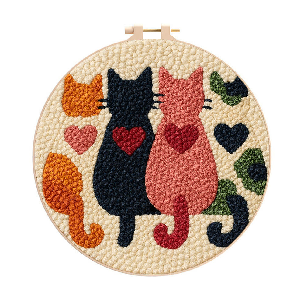Charming Heart Cat Silhouette Punch Needle Kit – Valentine's Day Gifting Option | Thoughtful Handmade Craft - 8 inch Hoop Kit - image 0