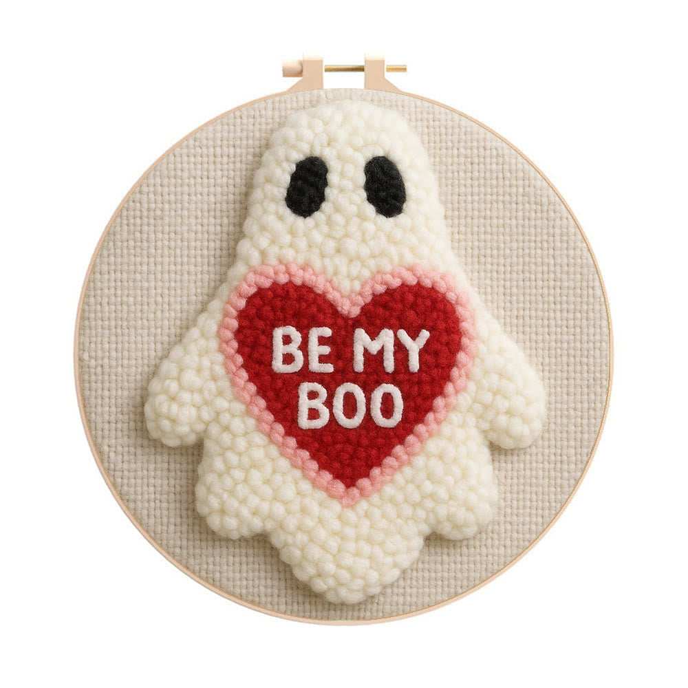 Cute Ghost "be My Boo" Punch Needle Kit – Easy-to-make Diy Project | Confessional Handmade Gift - 8 inch Hoop Kit - image 0
