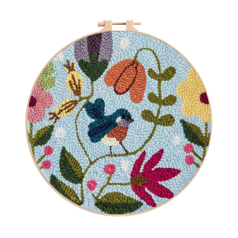 Colorful Bird And Blooming Floral Punch Needle Kit – Charming Handmade Gift | Beginner-friendly Diy - 8 inch Hoop Kit - image 0