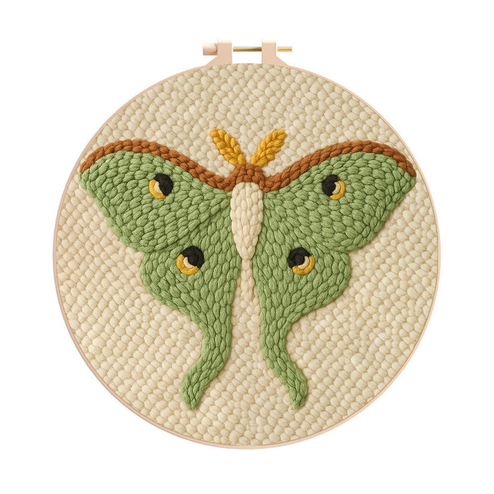 Lush Green Luna Moth Punch Needle Kit – Beginner-Ready DIY | Premier Gifting Pick - 8 inch Hoop Kit - image 0