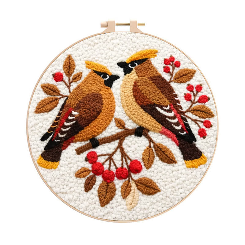 Berry Perched Birds Punch Needle Kit – Newcomer-Friendly DIY Starter | Best Gifting Choice - 8 inch Hoop Kit - image 0