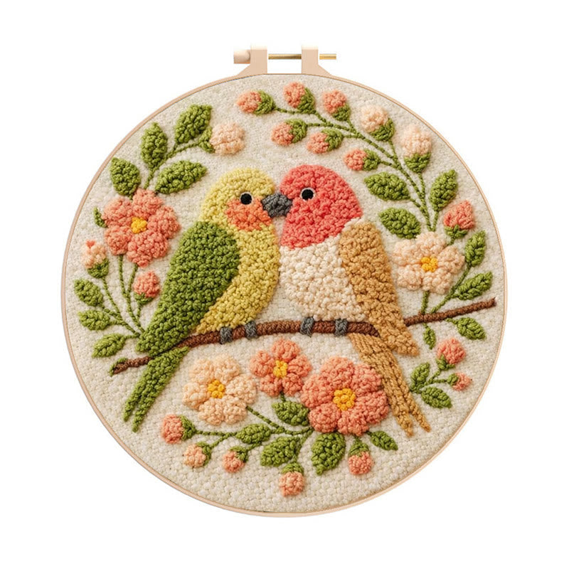 Pastel Love Birds Punch Needle Kit – Top Gifting Selection | Exquisite Handcraft Piece - 8 inch Hoop Kit - image 0