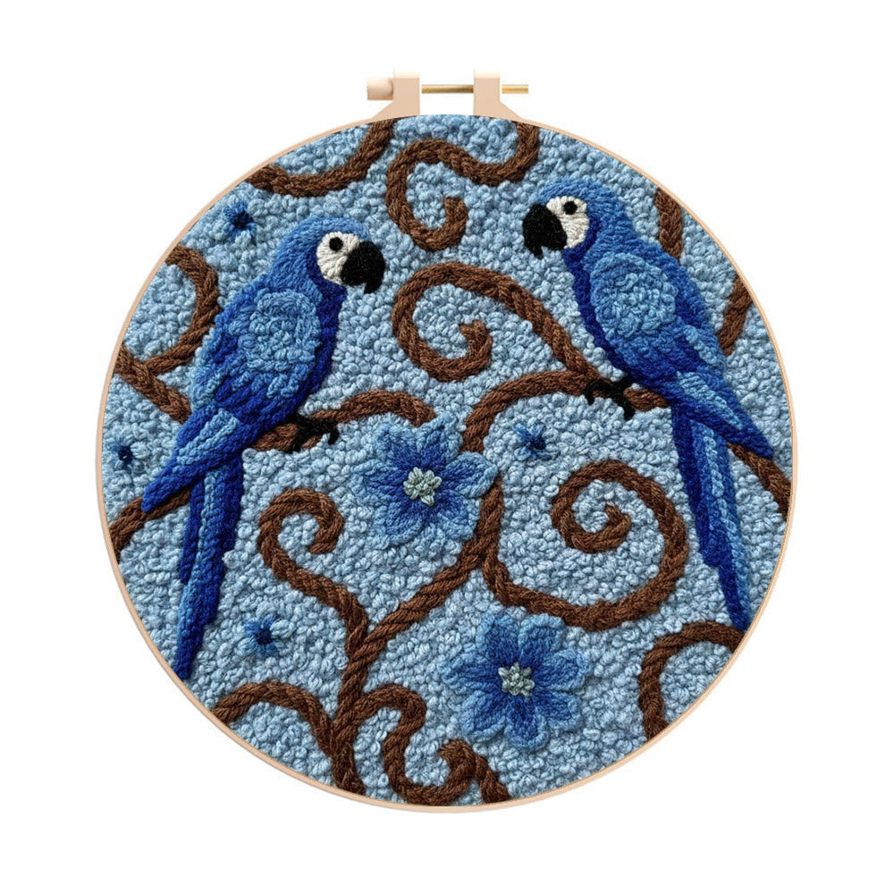 Blue Macaw Vine Floral Punch Needle Kit – Creative Handmade Diy Project | Exquisite Decorative Ornament - 8 inch Hoop Kit - image 0