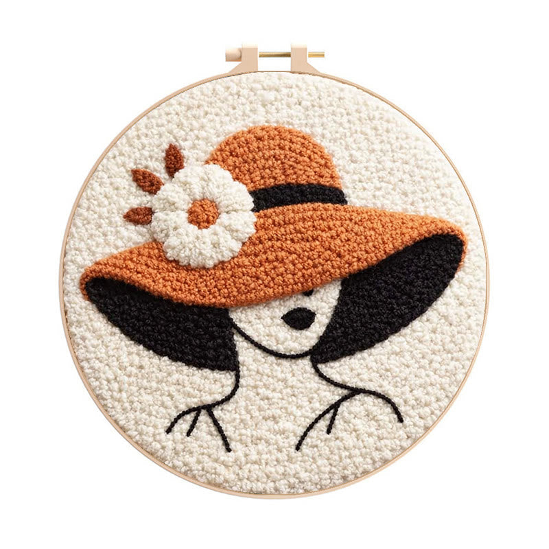 Floral Hat Lady Silhouette Punch Needle Kit - Fun Handcraft Option | Beginner Friendly Home Accent Pick - 8 inch Hoop Kit - image 0