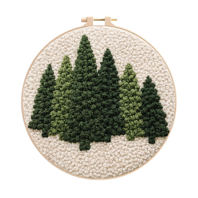 Evergreen Pine Forest Punch Needle Kit - Beginner Friendly DIY | Easy Craft Activity - 8 inch Hoop Kit - image 0