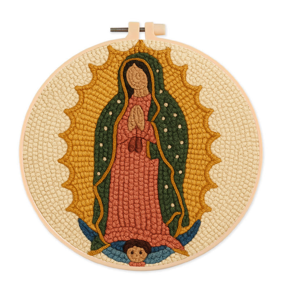 Praying Women Punch Needle Kit - Easy Handmade Art | Stitch Wall Hanging - 8 inch Hoop Kit - image 0