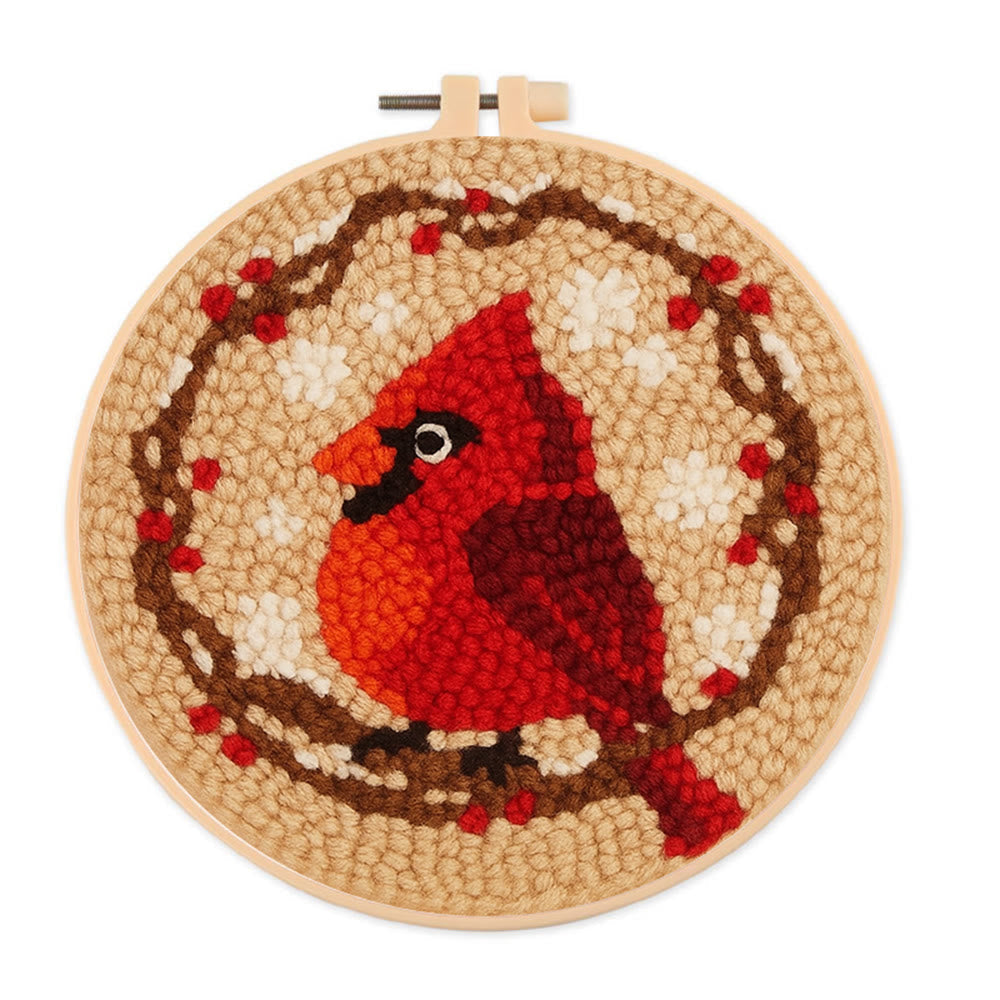 Blooming Bird Punch Needle Kit - Christmas Needle Artwork | Gift For Bird Lovers - 8 inch Hoop Kit - image 0