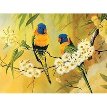 Parrots on Flower Blossoms Diamond Painting