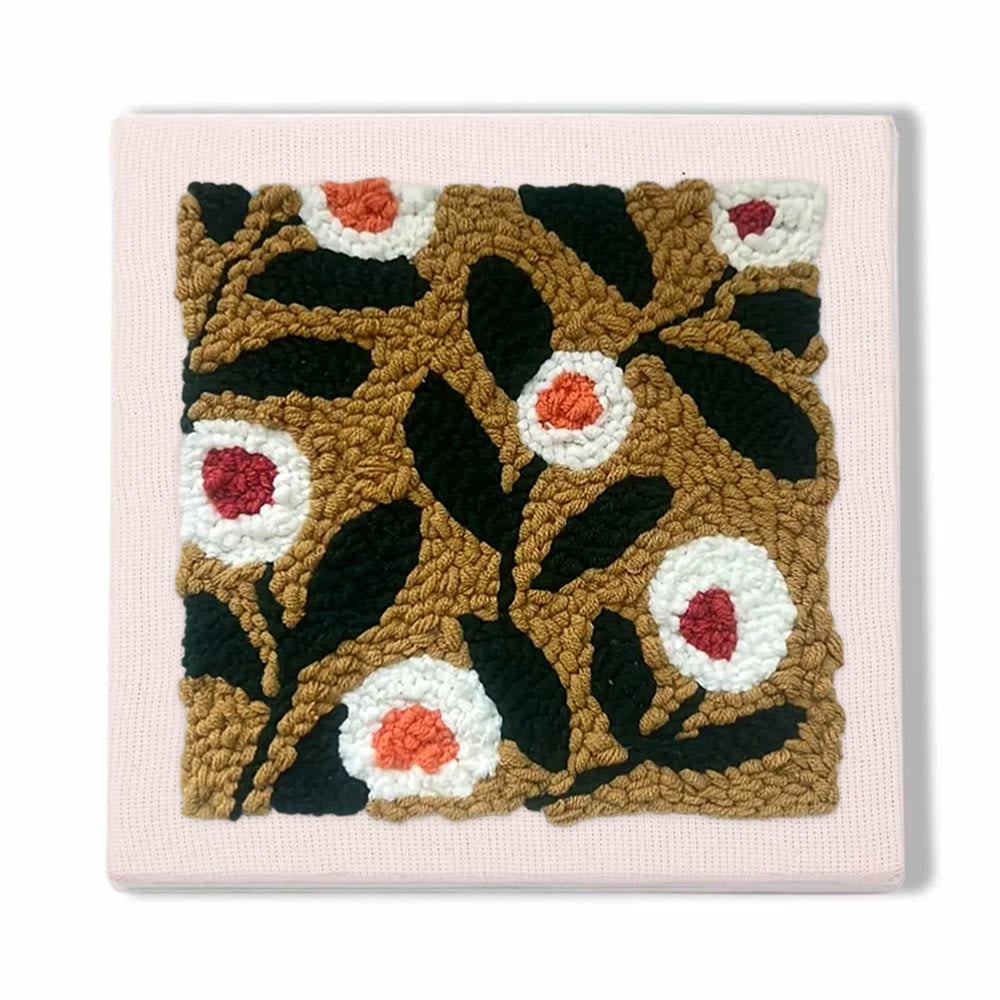 Little Flowers Square Punch Needle Kit - Diy Entryway Floral Decor | Easy Needle Artwork - 25*25 - image 1