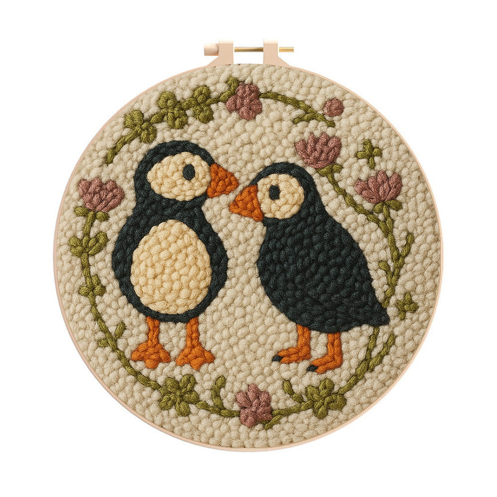 Little Penguins Punch Needle Kit - Diy Animal Handicraft  | Easy Needle Artwork - 20cm*20cm - image 1