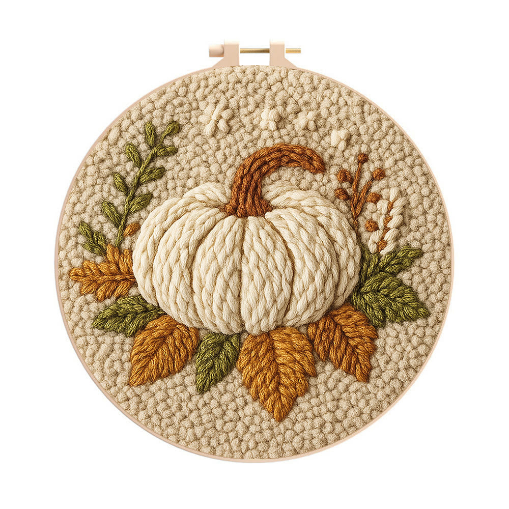 Halloween Pumpkin Punch Needle Kit - Diy Punch Needle Coaster | Art Craft For Home Decor | Handmade Needle Gift - 8 inch Hoop Kit - image 1