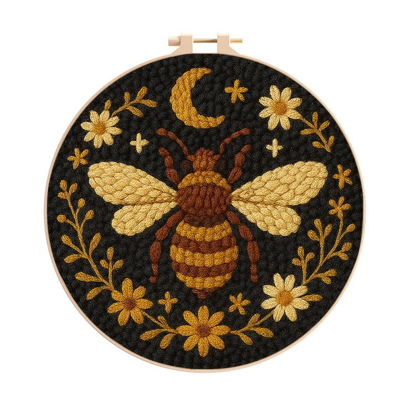 Bumble Bee Punch Needle Kit -  Handmade Decorative Needlepoint | Diy Wall Hanging - 8 inch Hoop Kit - image 0