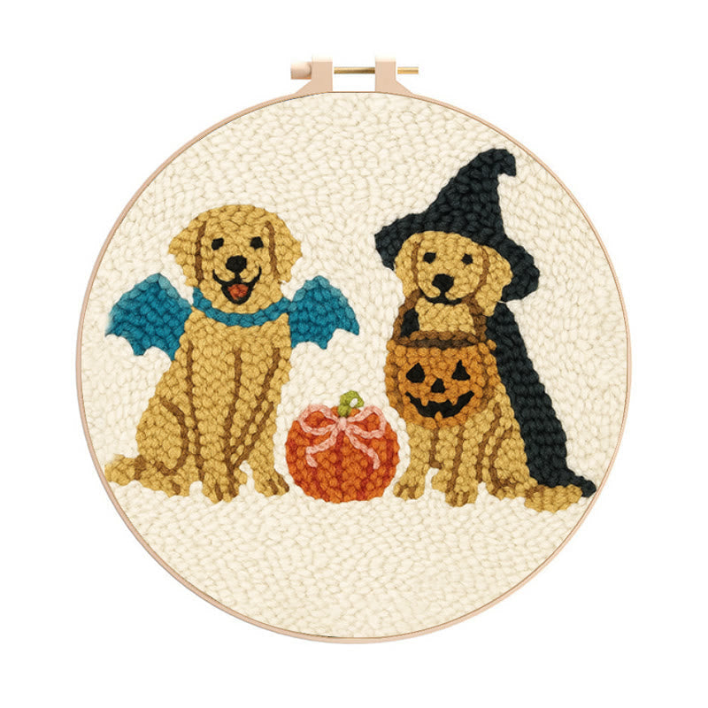 Witch Dogs Punch Needle Kit - Special Halloween Animal Craft | Perfect Gift For Puppy Lovers - 8 inch Hoop Kit - image 0