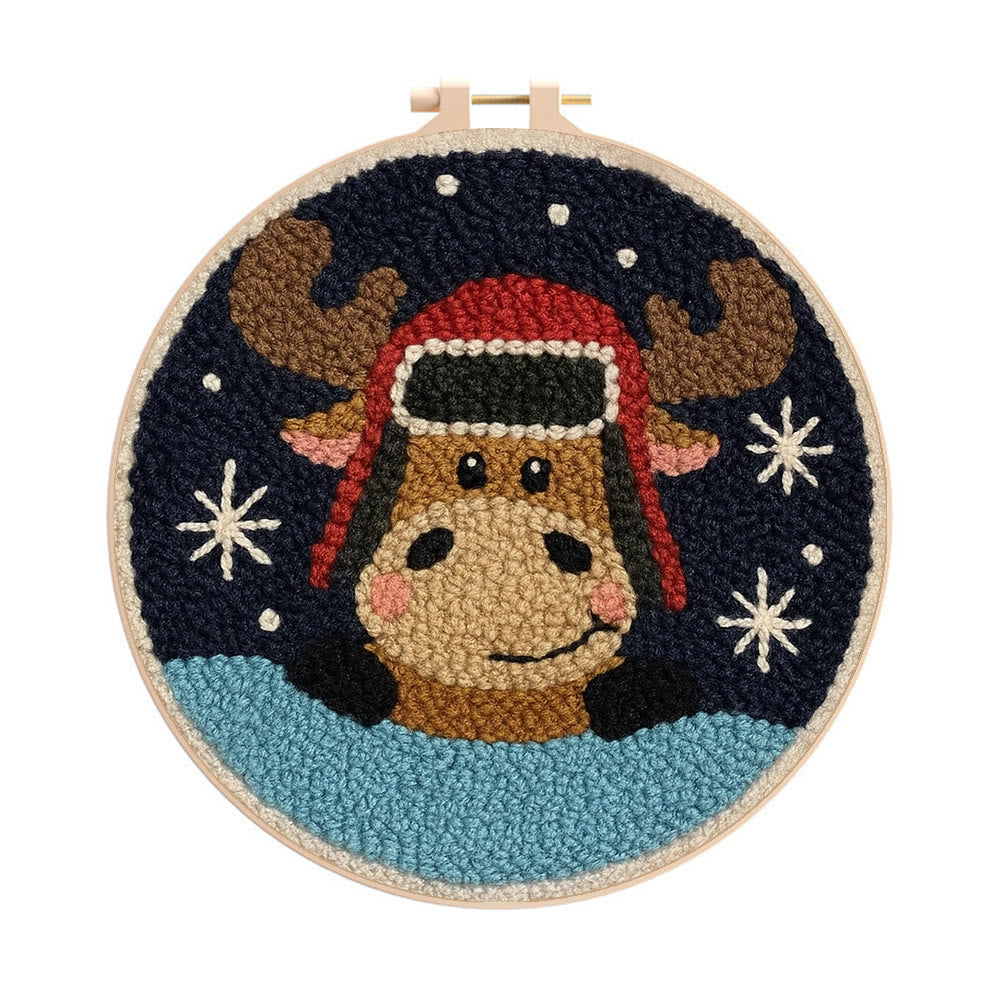  Cute Elk Punch Needle Kit - Handmade Animal Art | Perfect Holiday Gift - 8 inch Hoop Kit - image 0