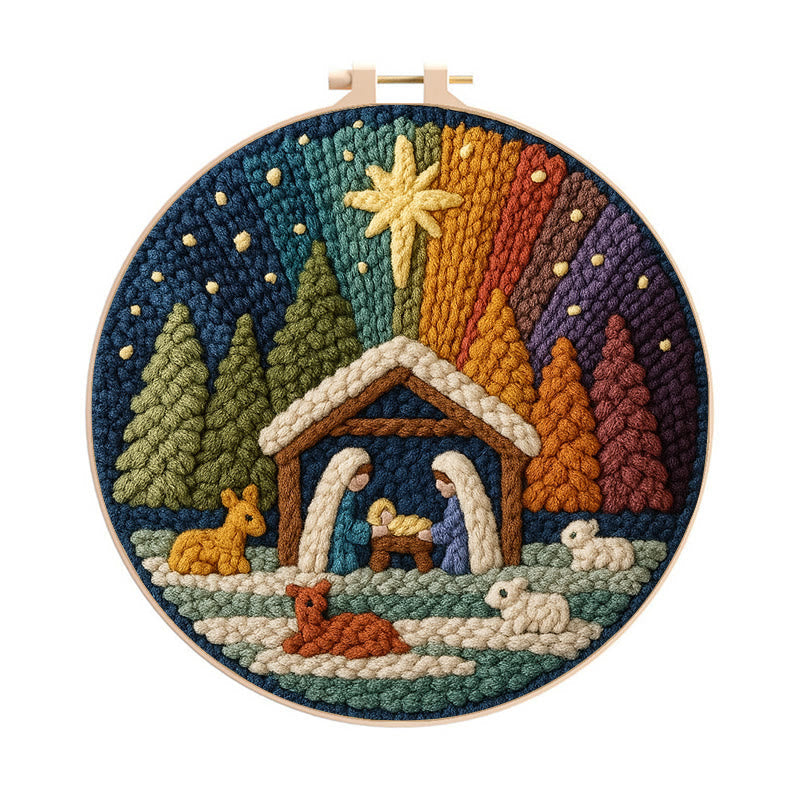 🔥Year-End Clearance Punch Needle Kit - Christmas Aurora | Diy Nativity Handicraft | Unique Holiday Gifts | Lowest Price Sale - 8 inch Hoop Kit - image 0