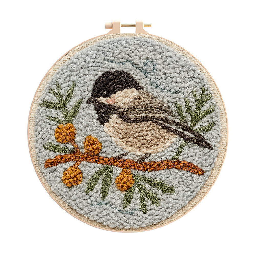 Birds On The Branch Punch Needle Kit - Cute Bird Artwork | Perfect Desk Decoration  - 8 inch Hoop Kit - image 0