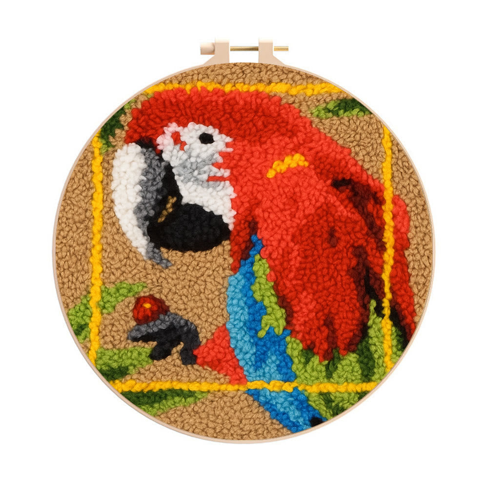 Scarlet Macaw Punch Needle Kit - Artisan-crafted Art | Tropical-themed For Diy Enthusiasts - 8 inch Hoop Kit - image 0