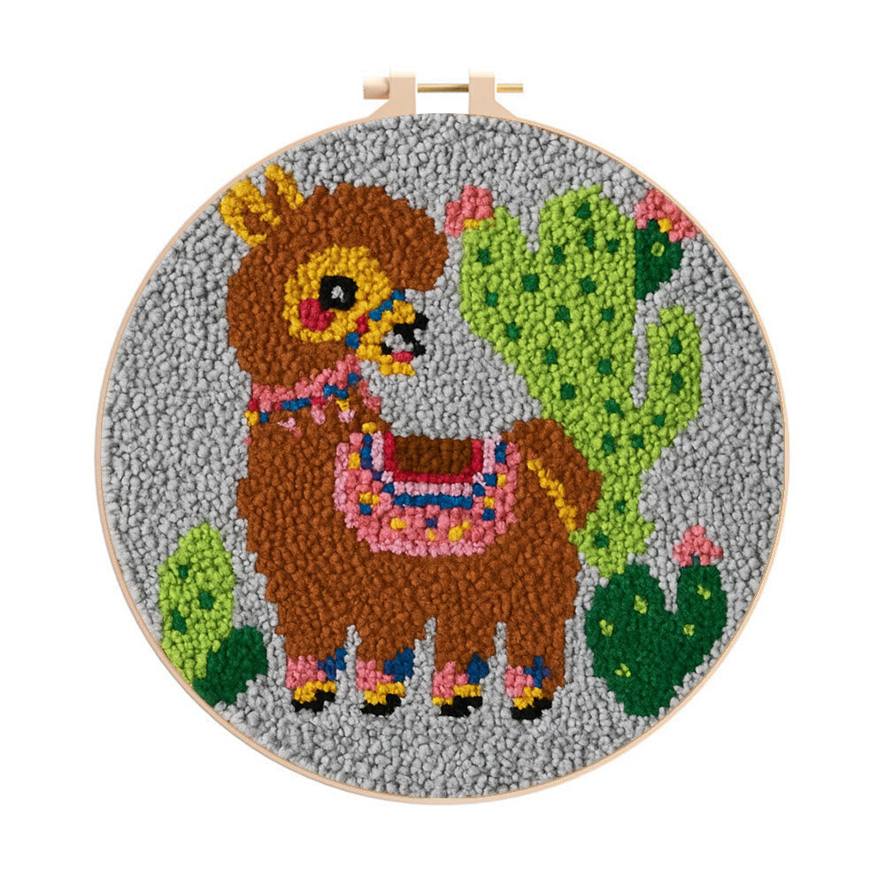 Alpaca Cactus Punch Needle Kit - Handcrafted Art | Boho-Themed Gift - 8 inch Hoop Kit - image 0
