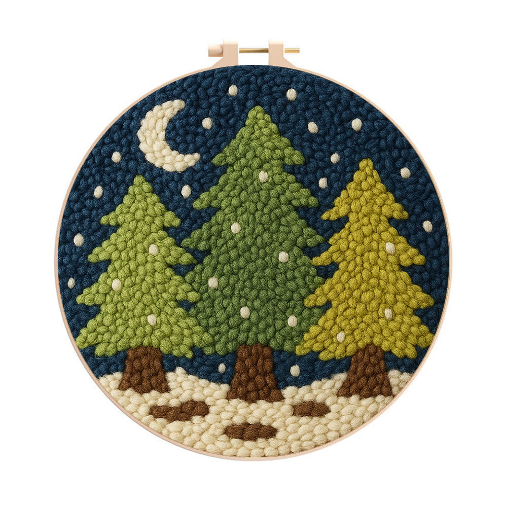 Nightfall Trees Punch Needle Kit – Starter Stitch Kit | Quiet Winter Wall Art - 8 inch Hoop Kit - image 0