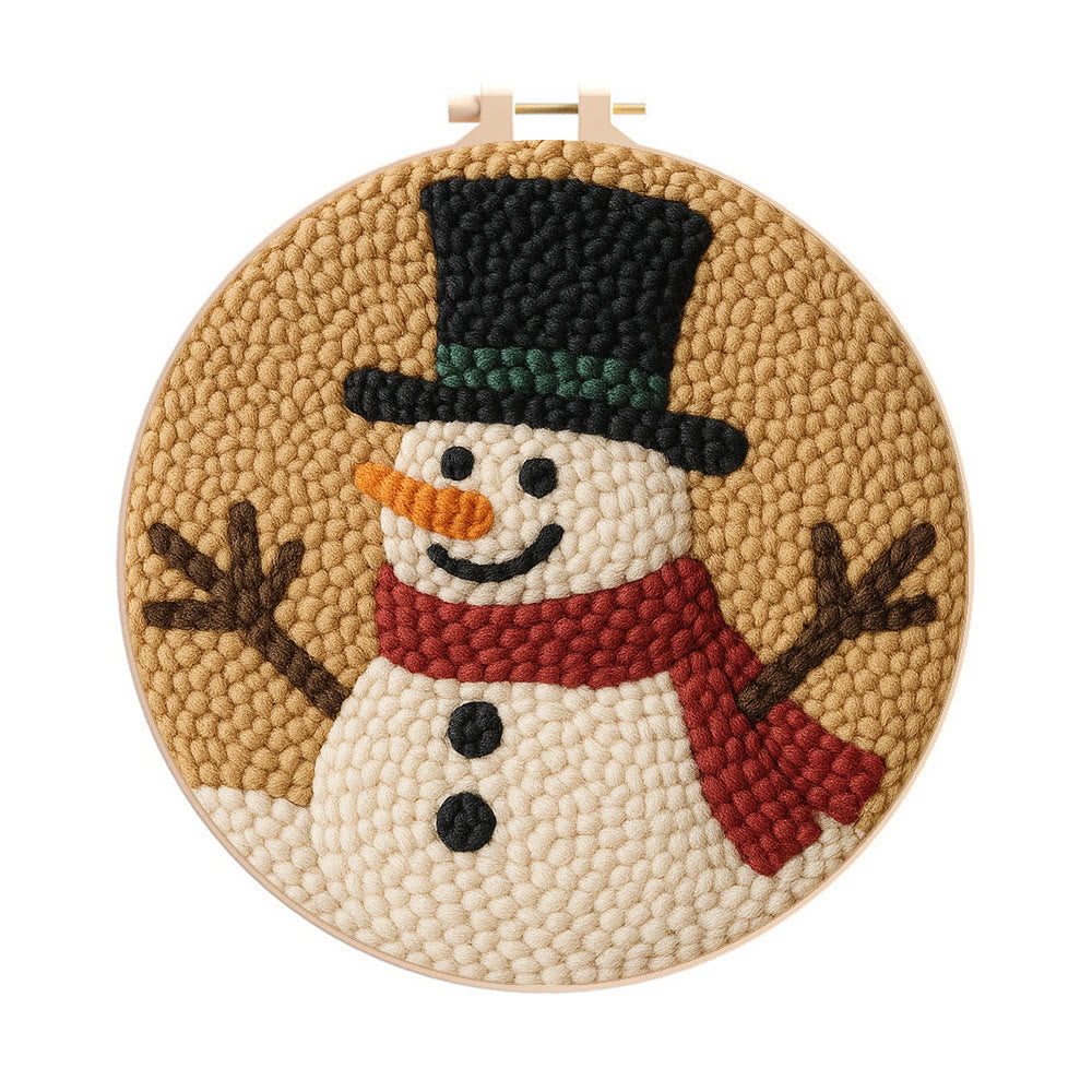 Cheerful Snowman Punch Needle Kit – Beginner-friendly Winter Stitch Kit | Festive Holiday Wall Art - 8 inch Hoop Kit - image 0