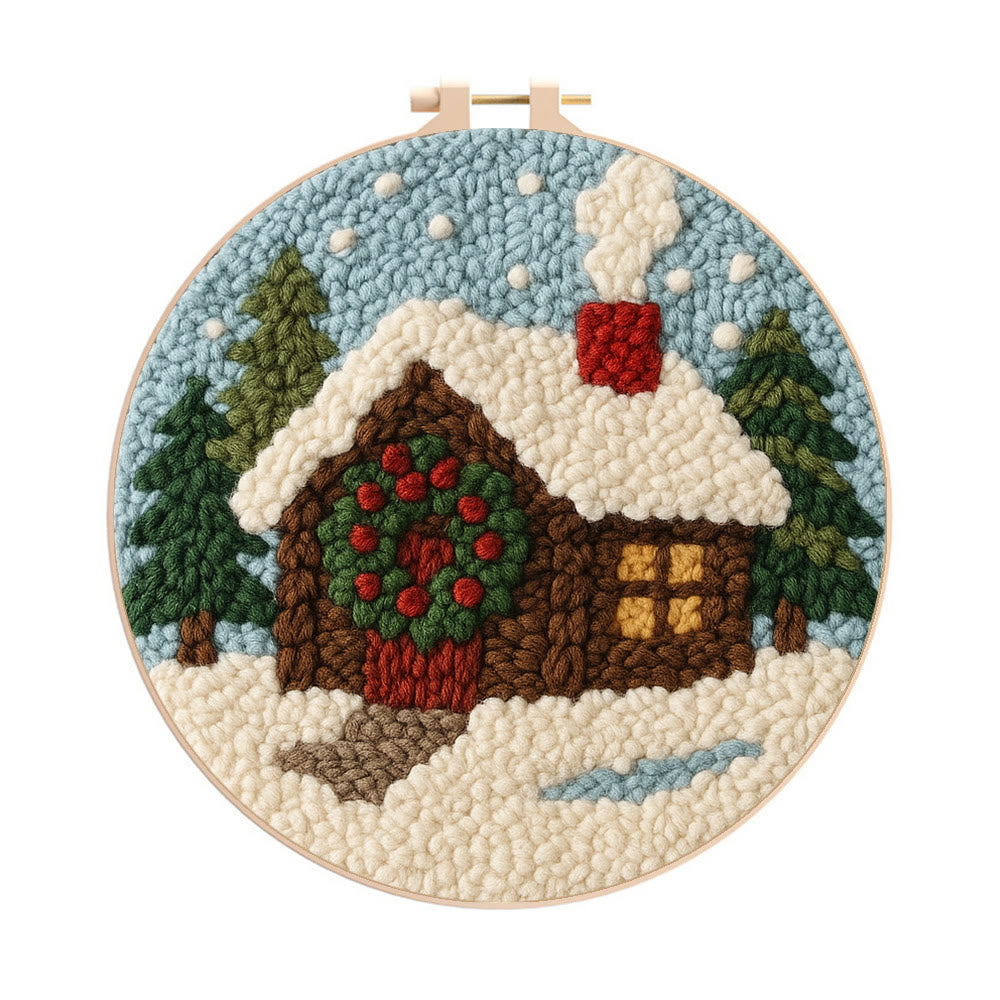 Winter Cabin Punch Needle Kit – Ideal Holiday Gift | Warm Handmade Winter Accent - 8 inch Hoop Kit - image 0