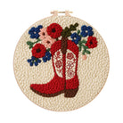 Floral Red Cowboy Boot Punch Needle Kit – Beginner Starter Handcraft | Room Decor Accent - 8 inch Hoop Kit - image 0