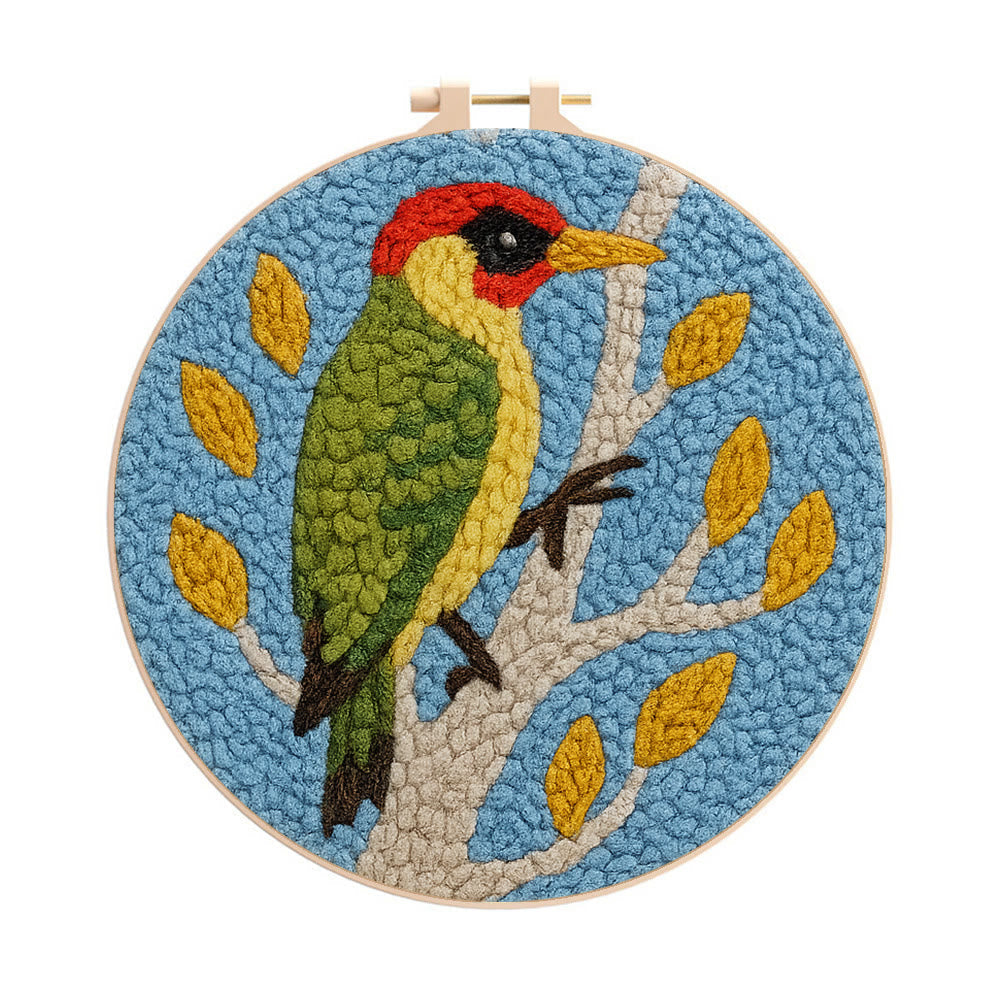 Woodpecker Branch Punch Needle Kit – Beginner-friendly Diy | Fresh Nature Home Ornament - 8 inch Hoop Kit - image 0