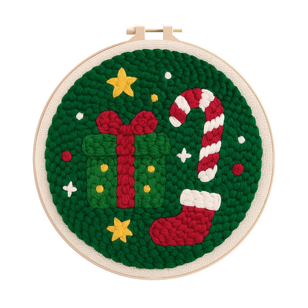 Christmas Festive Trinkets Punch Needle Kit – Newbie-friendly Handcraft | Joyful Holiday Home Decor - 8 inch Hoop Kit - image 0