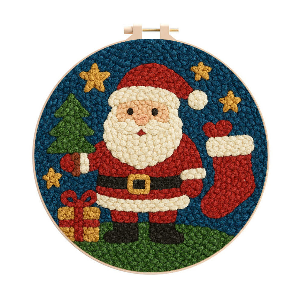 Santa Claus Festive Punch Needle Kit – Novice-friendly Craft Project | Cheerful Holiday Home Focal - 8 inch Hoop Kit - image 0