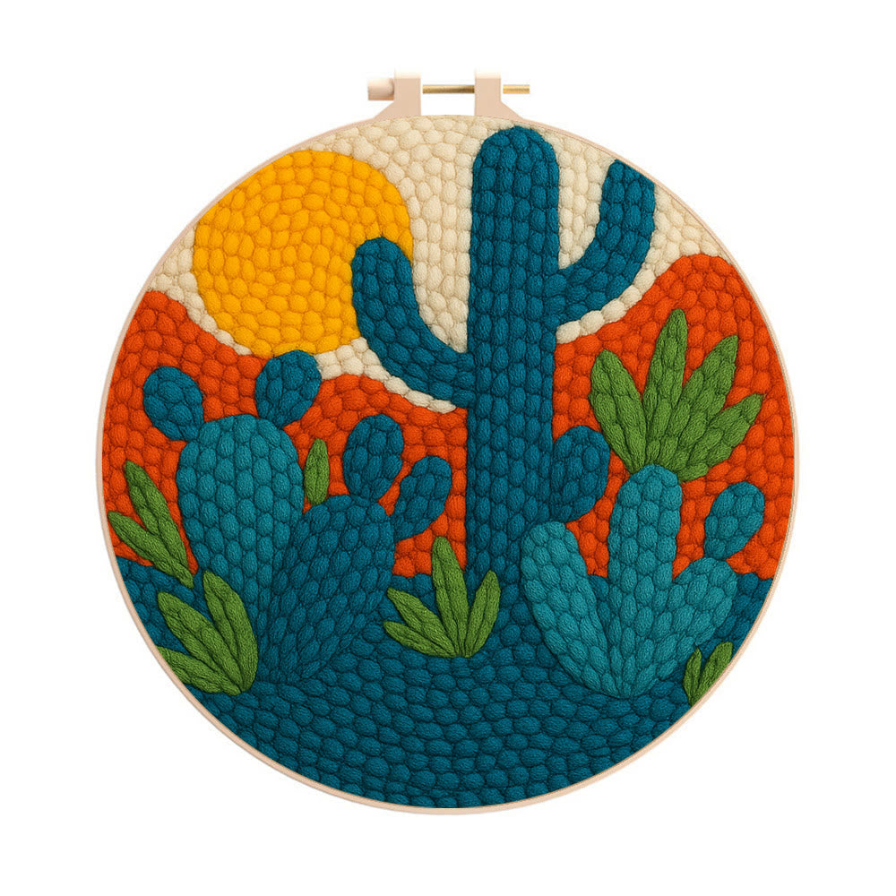 Desert Cactus Sunset Punch Needle Kit – Lively Diy Creation | Chic Gift Favorite - 8 inch Hoop Kit - image 0