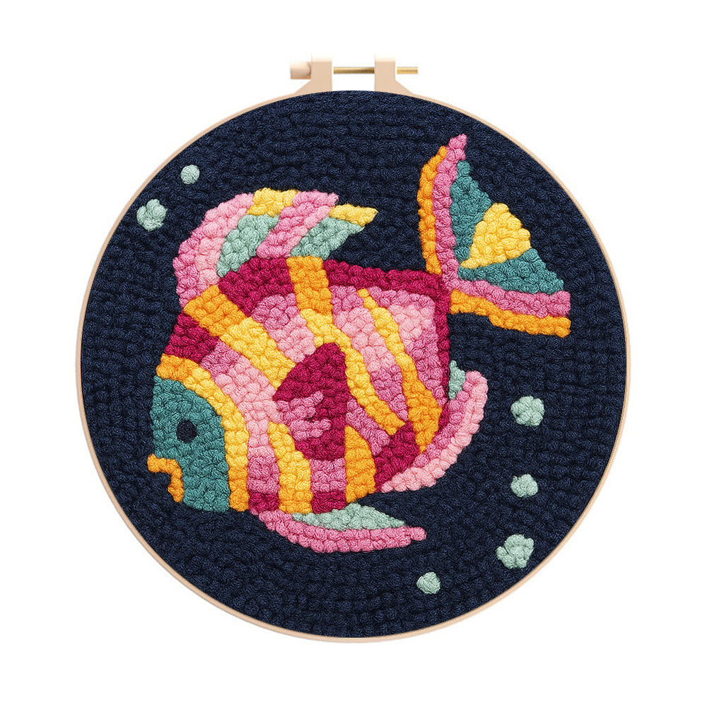 Multicolored Tropical Fish Punch Needle Kit – Straightforward Diy Craft | Bright Home Decor - 8 inch Hoop Kit - image 0