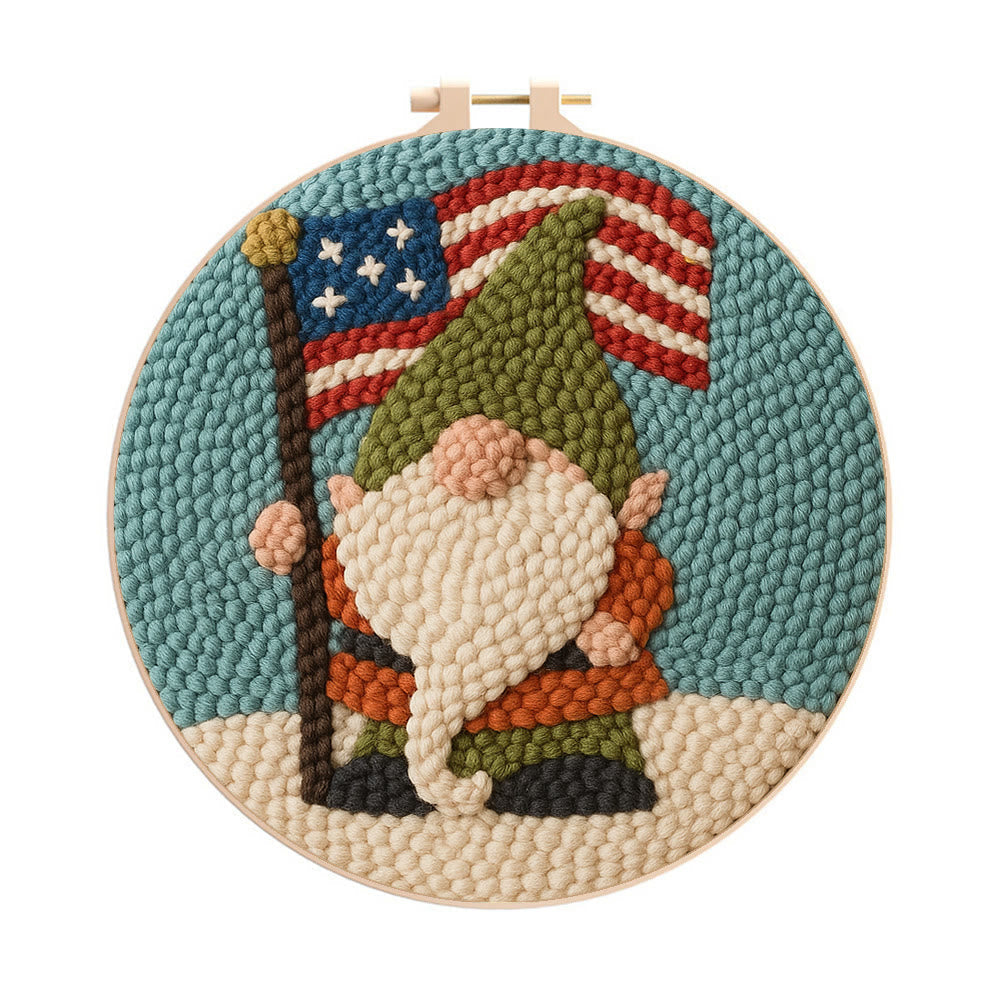 American Flag Patriotic Gnome Punch Needle Kit – Holiday Top Pick | Playful Decorative Accent - 8 inch Hoop Kit - image 0