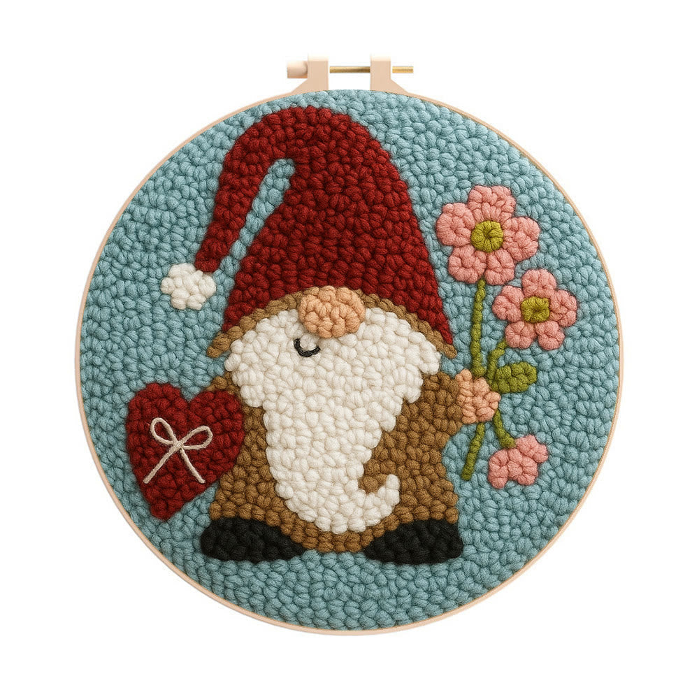 Heart and Flower Themed Gnome Punch Needle Kit – Romantic Gifting Top Pick | Warm Decorative Accent - 8 inch Hoop Kit - image 0