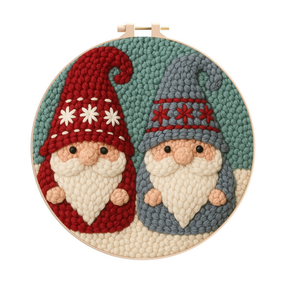 Dual Snowflake-embellished Gnome Punch Needle Kit – Go-to Gifting Selection | Delicate Wall Hanging Ornament - 8 inch Hoop Kit - image 0