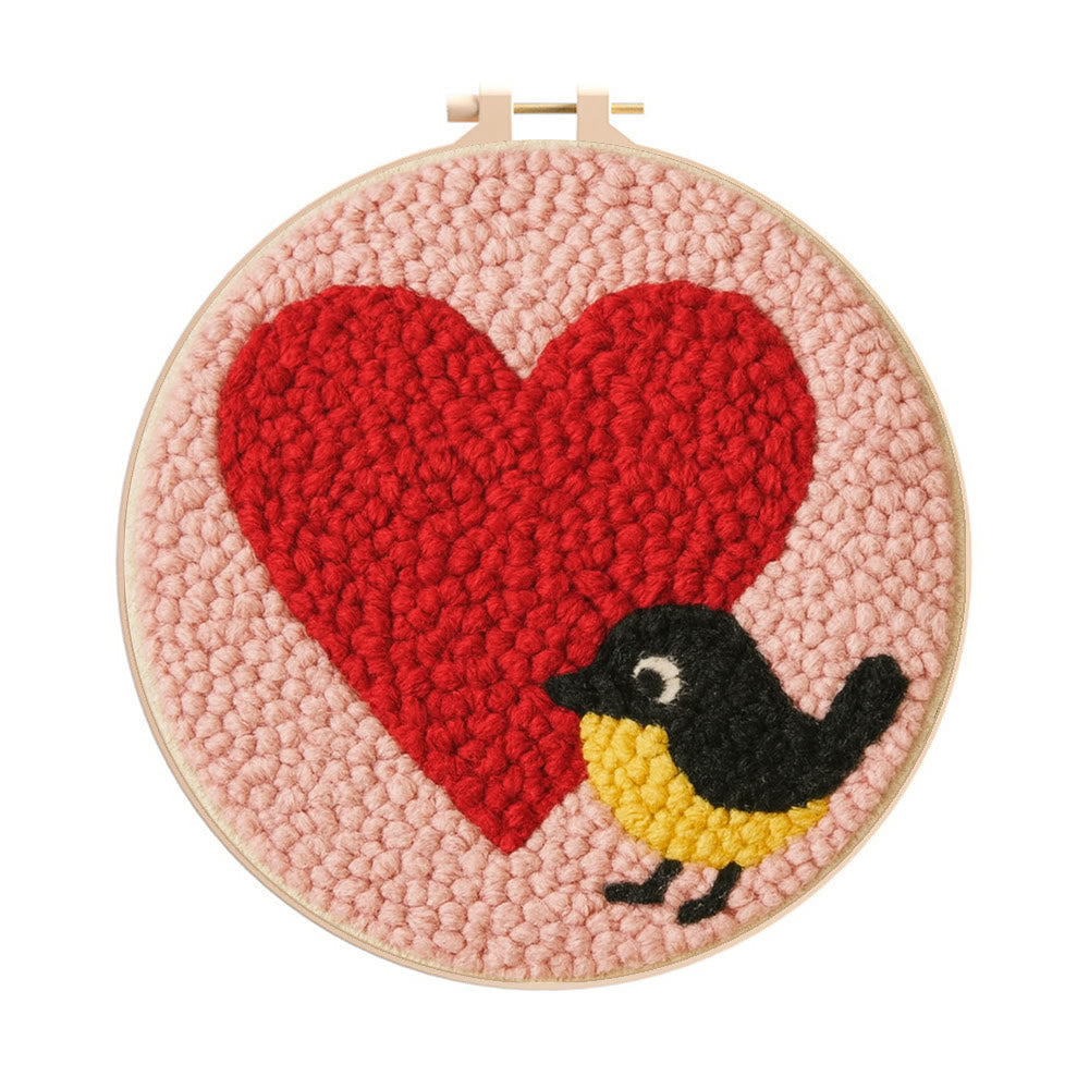 Vibrant Plush Heart Bird Punch Needle Kit – Newbie-friendly Craft | Top Gifting Pick - 8 inch Hoop Kit - image 0