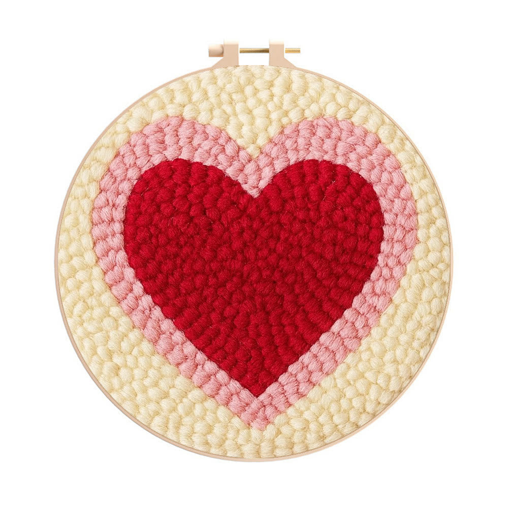 Soft Flocked Double-ring Heart Punch Needle Kit – Novice-easy Handcraft | Daily Home Decor Accent - 8 inch Hoop Kit - image 0