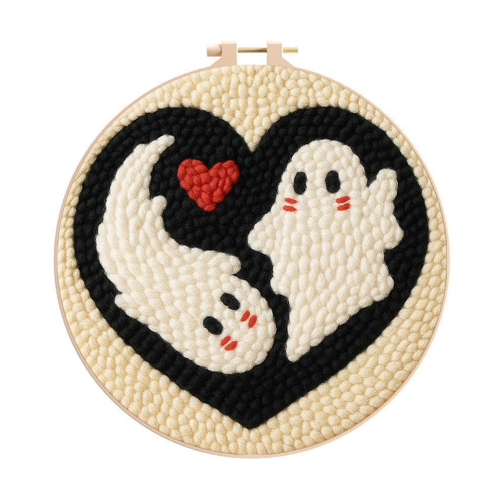 Yin-Yang Ghost Heart Punch Needle Kit – Simple-to-craft DIY Work | Romantic Handcrafted Present - 8 inch Hoop Kit - image 0