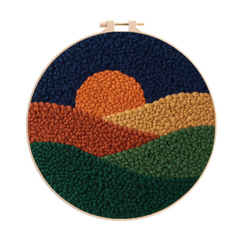 Twilight Mountain Sunset Punch Needle Kit – Elegant Handmade Decor Pendant | Newbie-easy Diy Creation - 8 inch Hoop Kit - image 0