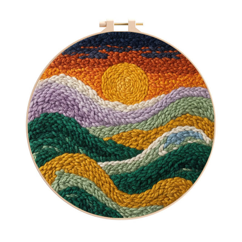 Colorful Layered Mountain Sunset Punch Needle Kit – Beginner Friendly DIY Craft | Top Gifting Pick - 8 inch Hoop Kit - image 0