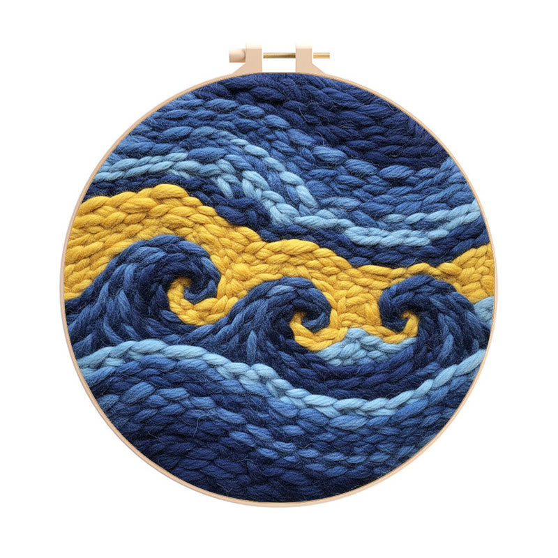 Artistic Swirling Wave Punch Needle Kit – Handcrafted Decor Hanger | Hassle-free Diy Creation - 8 inch Hoop Kit - image 0