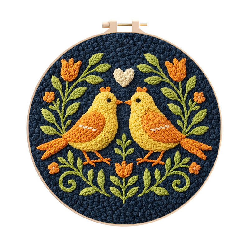 Heart-tethered Twin Birds Punch Needle Kit – Couple-focused Gifting Must-have | Warm Ambiance Decor - 8 inch Hoop Kit - image 0