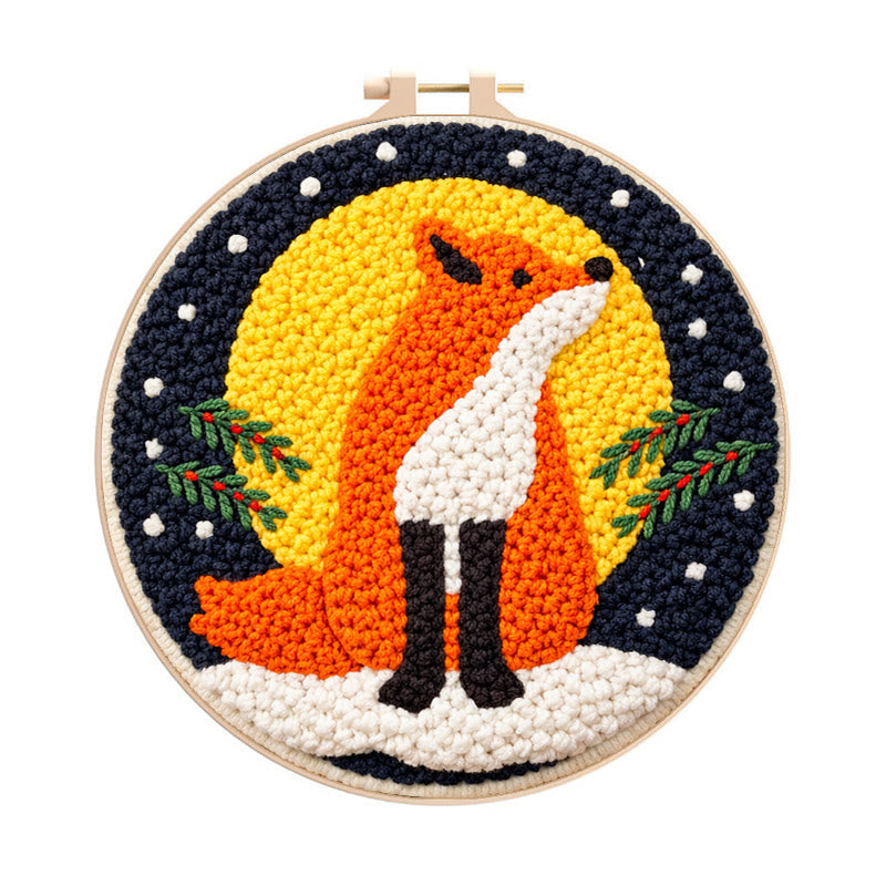 Wintry Moonlit Fox Punch Needle Kit – Top Gifting Choice | Cozy Warm Decor Pendant - 8 inch Hoop Kit - image 0
