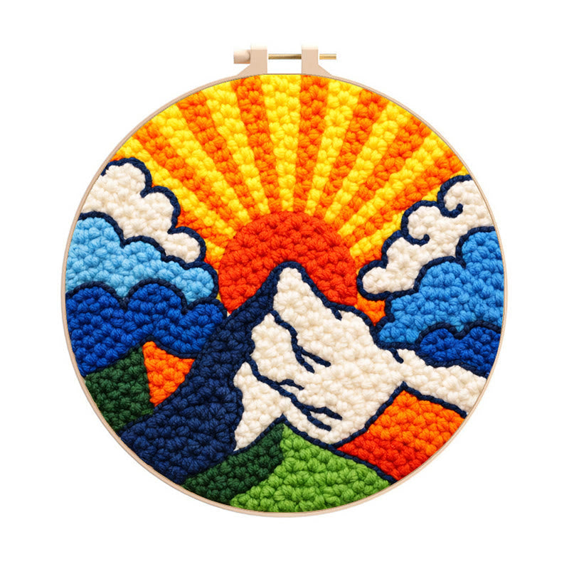 Vibrant Sunset Mountain Punch Needle Kit – New-edition Creative Diy | Fresh-concept Decor Piece - 8 inch Hoop Kit - image 0
