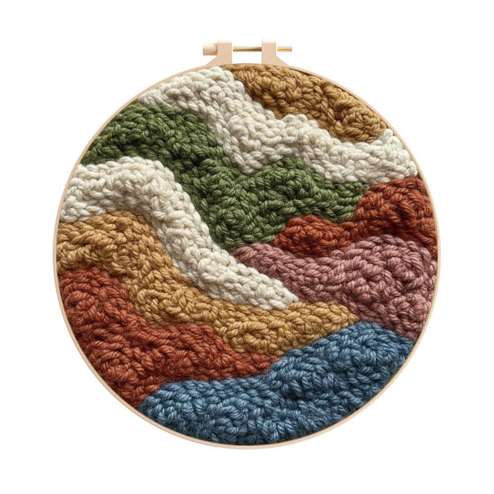 Soft-toned Wave Texture Punch Needle Kit – Stylish Artistic Wall Ornament | Effortless Simple Diy Handcraft - 8 inch Hoop Kit - image 0