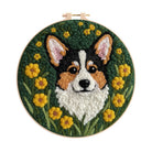 Lively Corgi In Yellow Floral Cluster Punch Needle Kit – Endearing Home Decor | Top Gifting Choice - 8 inch Hoop Kit - image 0