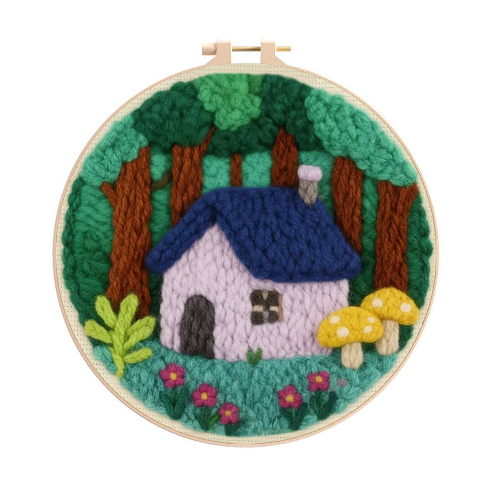 Healing Forest Cottage Punch Needle Kit – Light-Sweet Handcraft Creation | Ambiance Home Adornment - 8 inch Hoop Kit - image 0