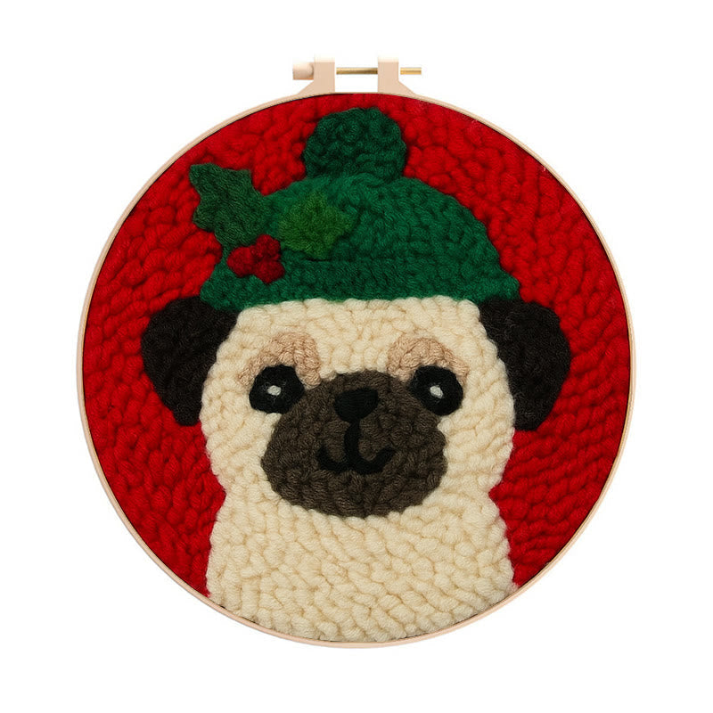 Charming Pug Punch Needle Kit – Fun Handcraft | Ideal Holiday Gift - 8 inch Hoop Kit - image 0