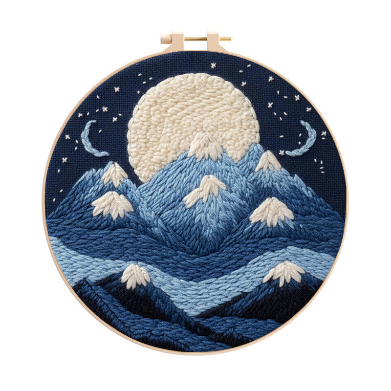 Moonlit Mountain Range Punch Needle Kit – Novice-friendly Diy | Elegant Wall Decor - 8 inch Hoop Kit - image 0