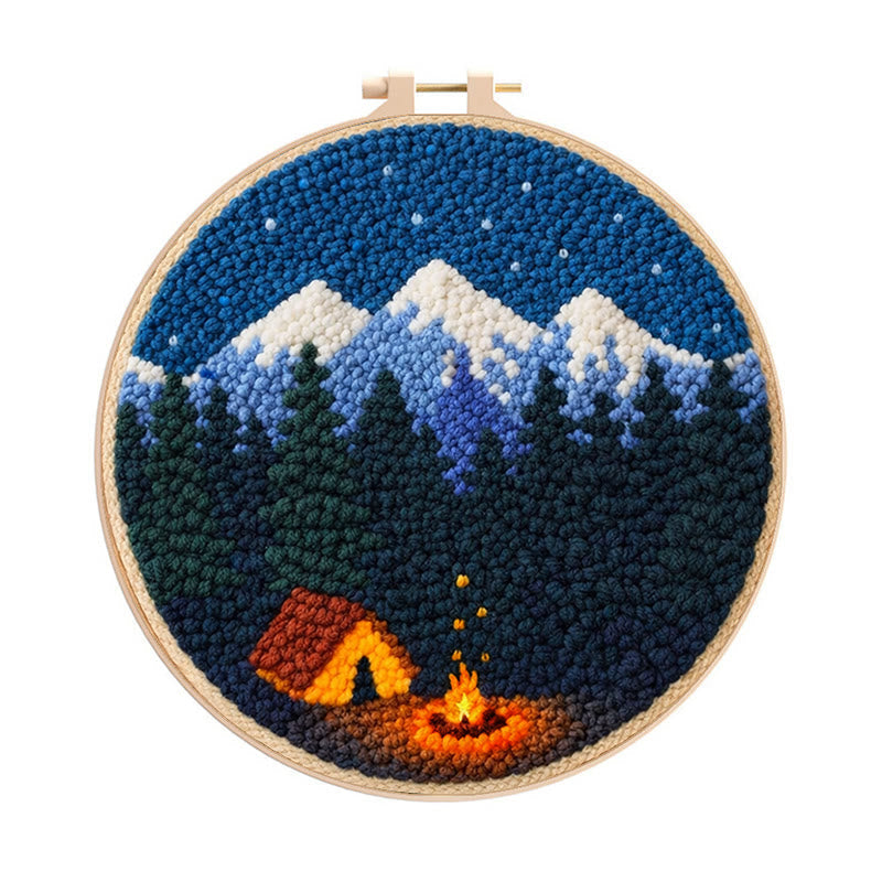 Mountain Campfire Punch Needle Kit - Leisure Handcraft Experience | Cozy Home Matching Piece - 8 inch Hoop Kit - image 0